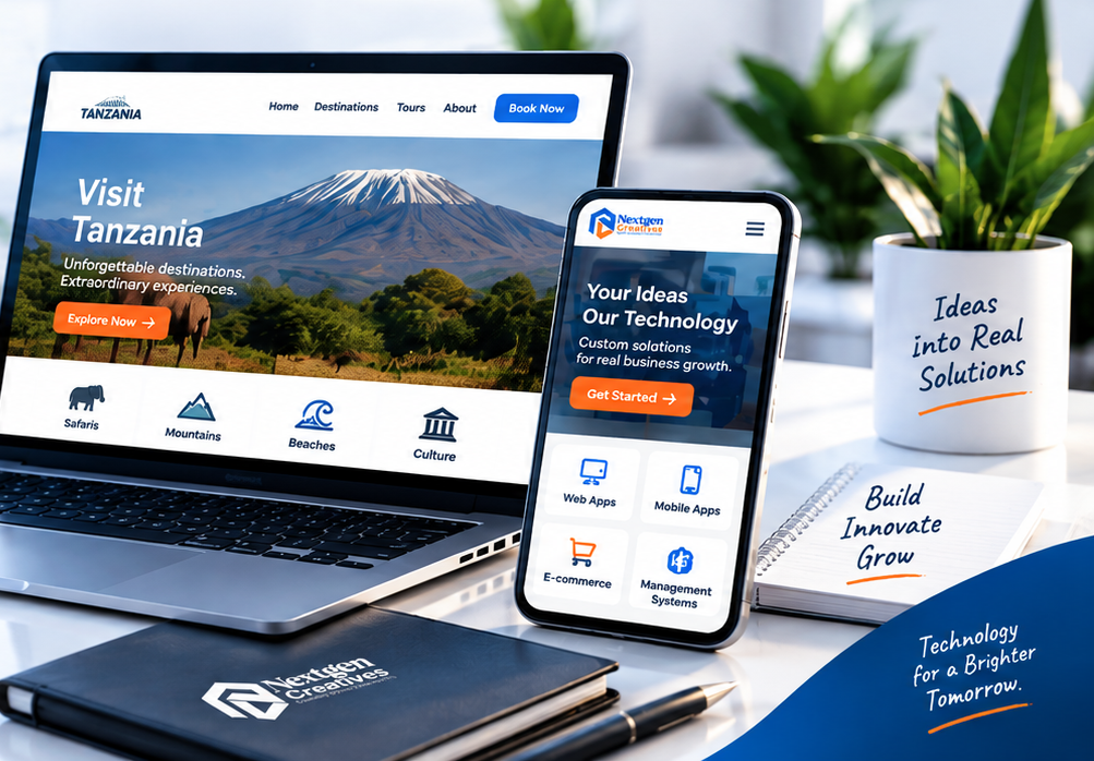 NextGen Creatives digital solutions workspace representing websites, applications, management systems and digital growth services in Tanzania
