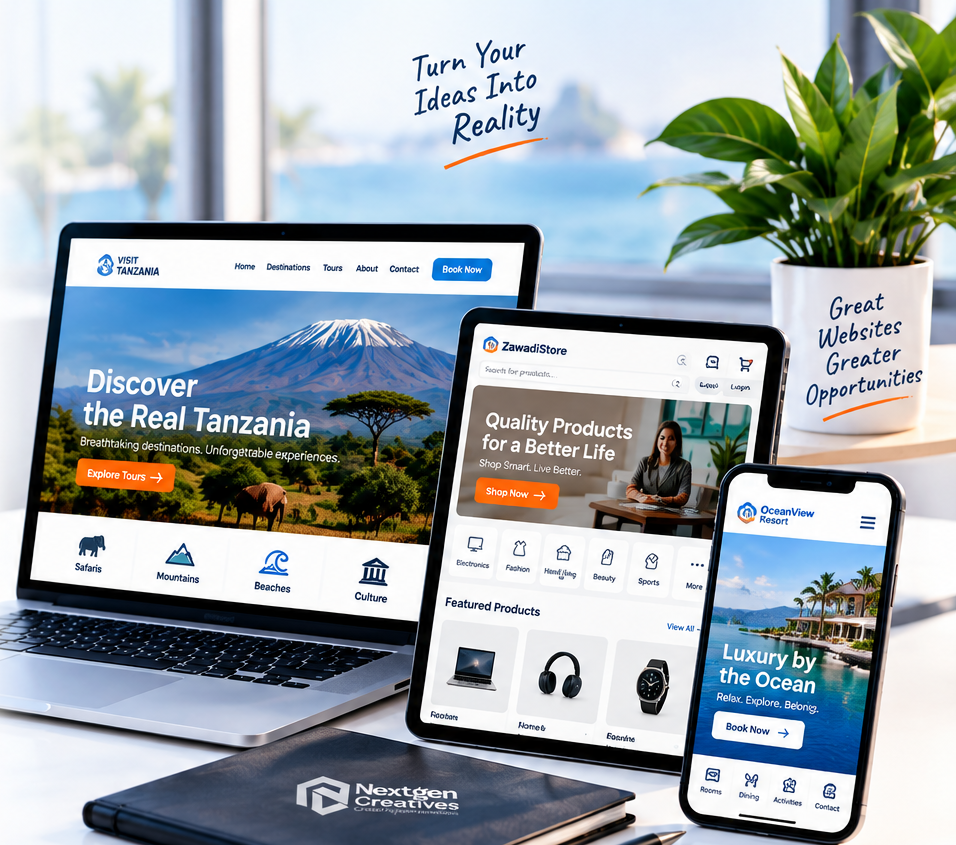 Responsive Tanzania website shown across desktop and mobile devices
